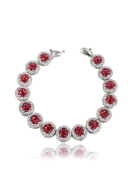 red All-match Red Round Shaped Zircon Platinum Plated Bracelet