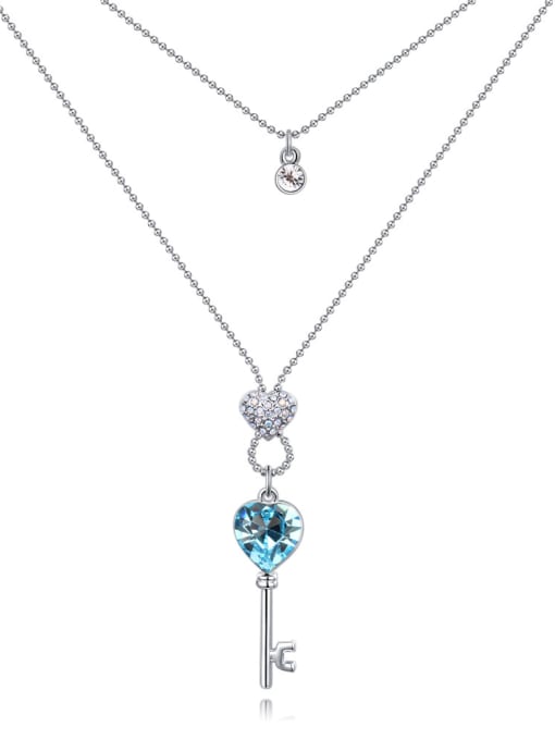 light blue Exquisite Little Key Pendant austrian Crystals Double Layer Necklace