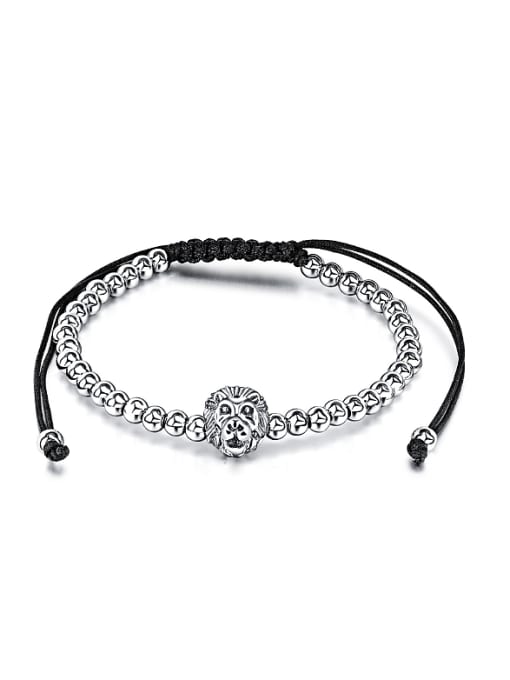 White Fashion Lion Head Beads Adjustable Bracelet