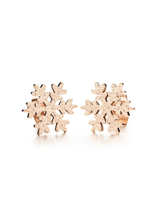 Open Sky Simple Rose Gold Plated Snowflake Titanium Stud Earrings 2