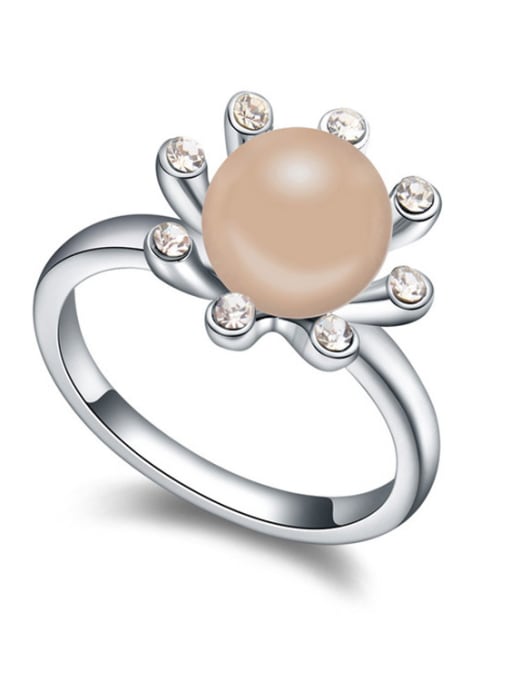 QIANZI Simple Imitation Pearl Flowery Alloy Ring 4