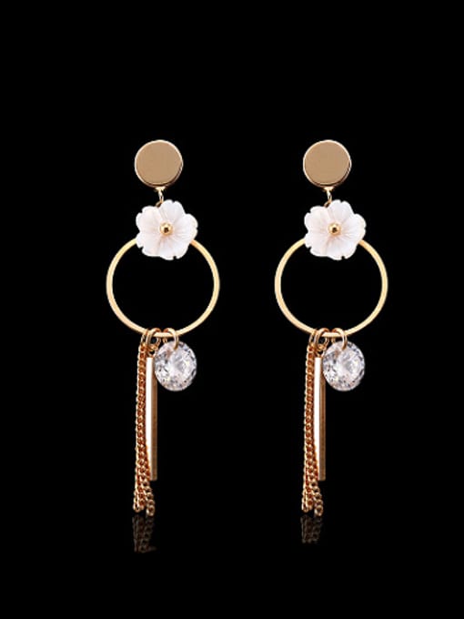Golden Elegant Round Shaped Flower Rhinestone Drop Earrings