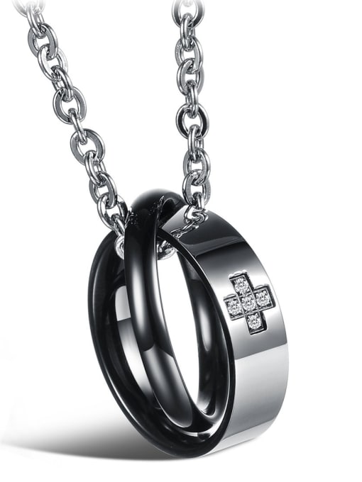 black Fashion Double Rings Pendant Titanium Lovers Necklace
