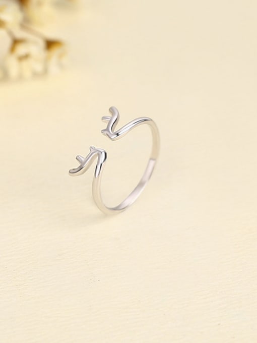One Silver 925 Silver Antlers Shaped Ring 0