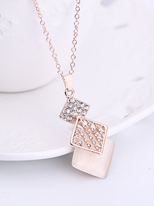 BESTIE Alloy Rose Gold Plated Fashion Overlapping Square CZ Two Pieces Jewelry Set 1