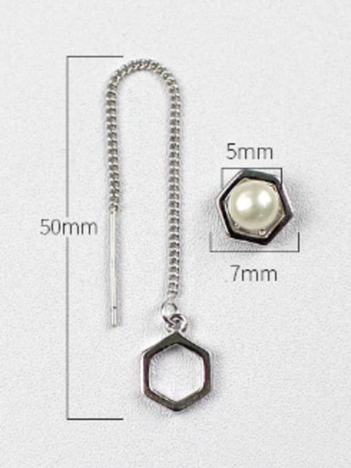 DAKA Asymmetrical Artificial Pearl Hexagon-shaped Silver Women Earrings 3