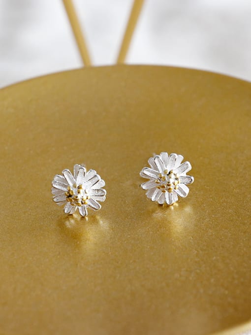 DAKA 925 Sterling Silver With Silver Plated Simplistic daisies&sunflowers Stud Earrings 2