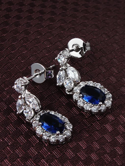 SANTIAGO Women Blue Geometric Shaped Zircon Drop Earrings 1