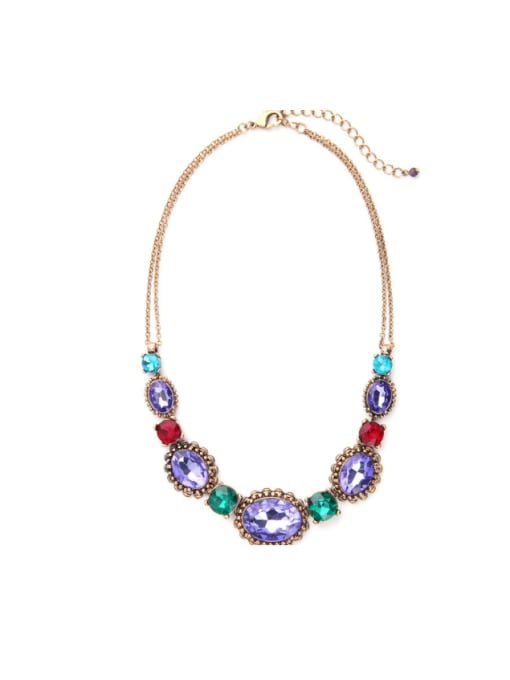 KM Colorful Color Stones Women Sweater Alloy Necklace 0