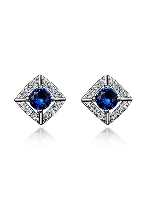 blue Fashion Shiny Zirconias-covered Little Square 925 Silver Stud Earrings