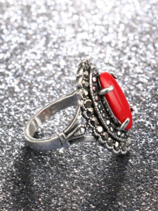 Gujin Retro Oval Resin Stone Antique Silver Plated Alloy Ring 2