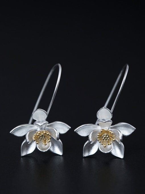 SILVER MI Retro style Lotus Flower 925 Silver Elegant Earrings 0