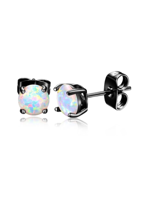 UNIENO round-shaped White-Opal Gun back-plated earrings 1
