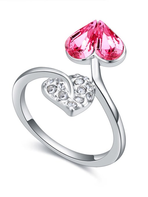 pink Personalized Heart austrian Crystal Leaf Alloy Ring