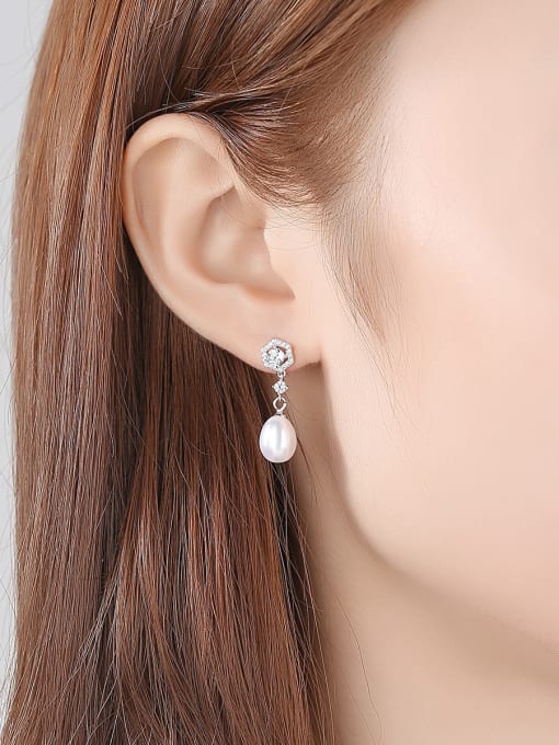 CCUI 925 Sterling Silver With Silver Plated Fashion Flower Drop Earrings 1