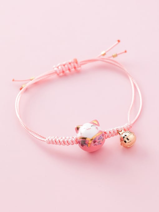 10626A Knitted Big Cat (Pink) Alloy With 18k Gold Plated Bohemia Charm Bracelets