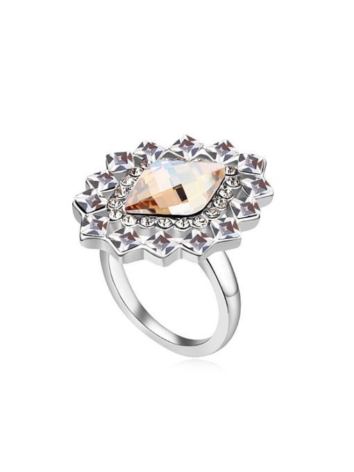 QIANZI Exaggerated Geometrical austrian Crystals Alloy Ring 0