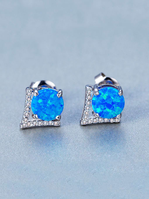 UNIENO Blue Opal Stone Zircon stud Earring 1