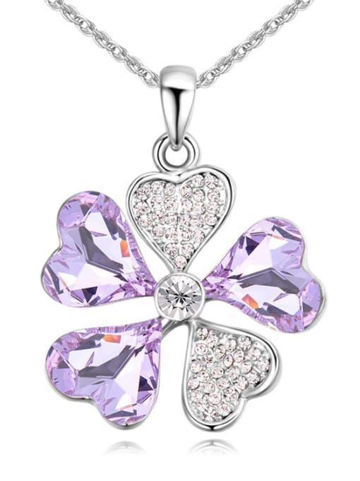 purple Shiny Heart austrian Crystals Flower Pendant Alloy Necklace