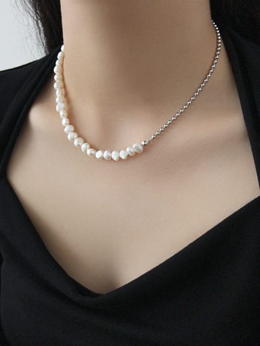 DAKA 925 Sterling Silver With Platinum Plated Simplistic Irregular Freshwa Pearlter Necklaces 1