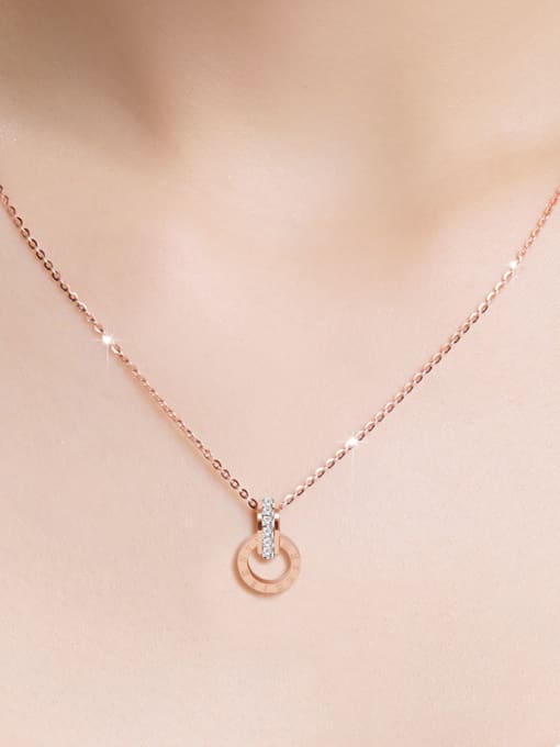 OUXI Rose Gold Stainless Steel Digital Shaped  Crystal Necklace 1
