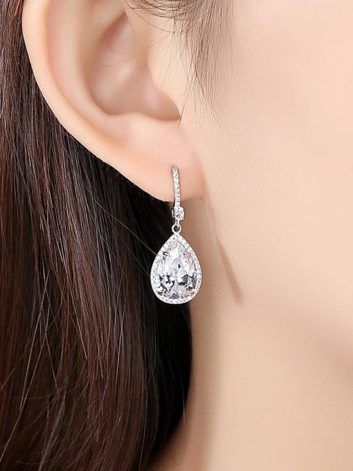 BLING SU Copper With Platinum Plated Simplistic Water Drop Drop Earrings