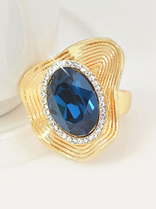 Wei Jia Exaggerated Blue Crystal Gold Plated Alloy Ring 2