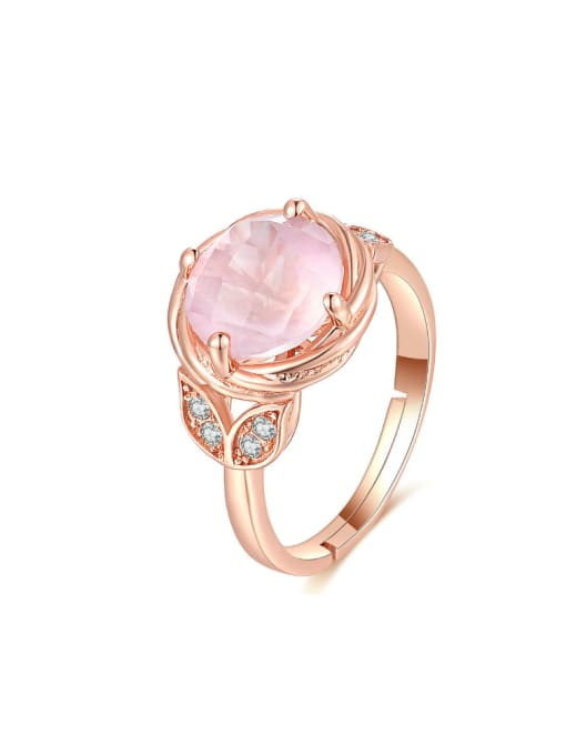 ZK S925 Silver Pink Crystal Flower Shaped Opening Ring