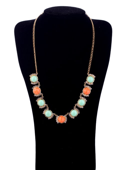 KM Colorful Beads Artificial Gemstone Alloy Necklace 1