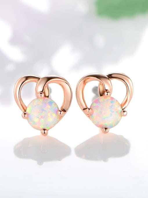UNIENO 925 Sterling Silver With Opal Simplistic Heart Stud Earrings 1