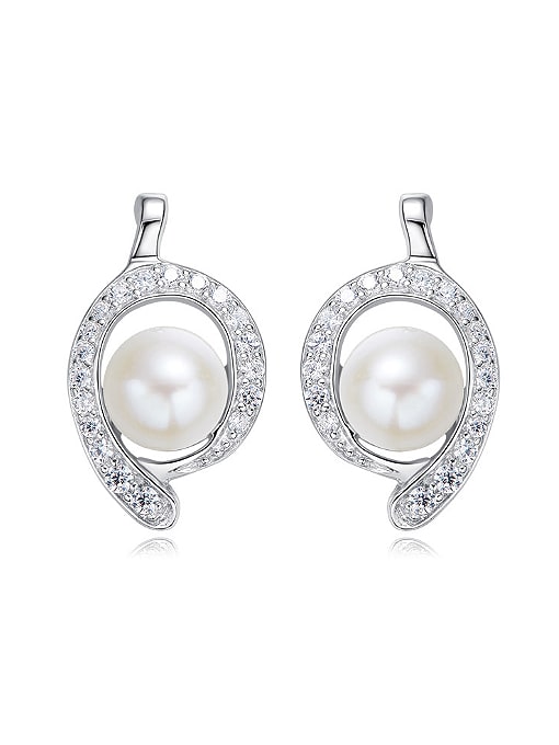 CEIDAI Fashion Artificial Pearl Cubic Zirconias 925 Silver Stud Earrings