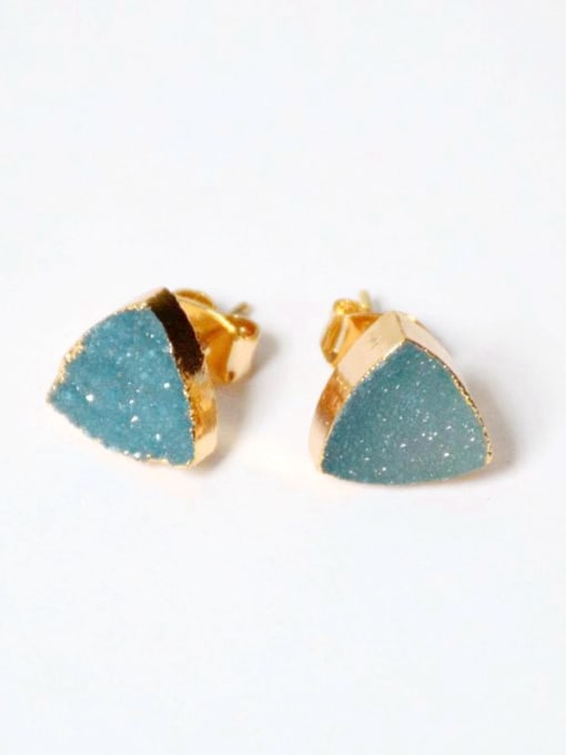 Blue Tiny Triangle Natural Crystal Gold Plated Stud Earrings