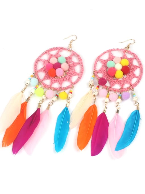 BOE005-B Color Feather Handmade Fashion Drop Earrings