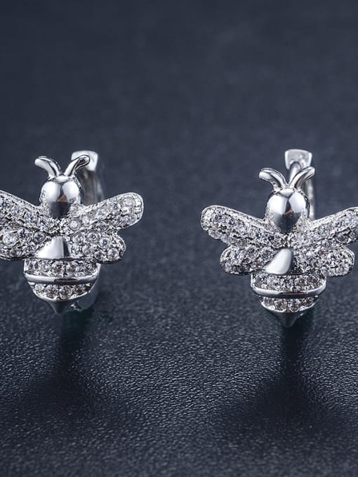 Silver New micro-inlaid zircon bee earrings
