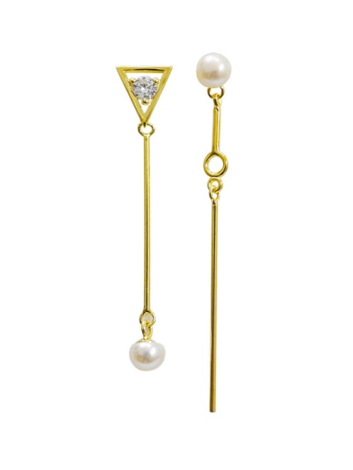 gold Fashion White Freshwater Pearl Cubic Zircon Silver Stud Earrings