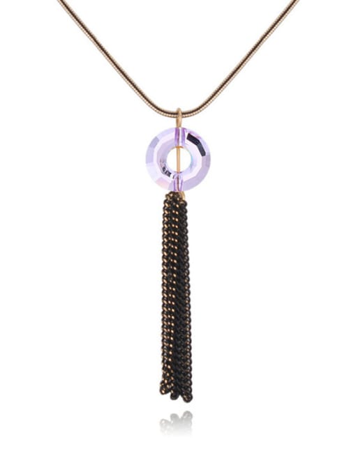 purple Fashion Hollow Round austrian Crystal Tassels Alloy Necklace