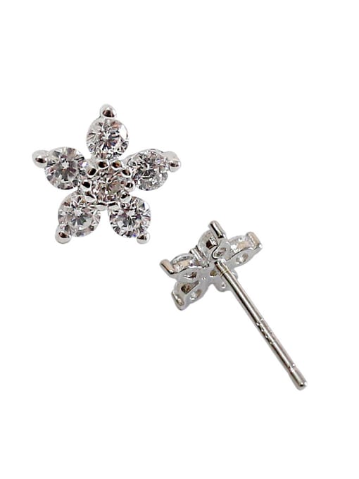 DAKA Fashion Tiny Cubic Zircon Flowery Silver Stud Earrings 0