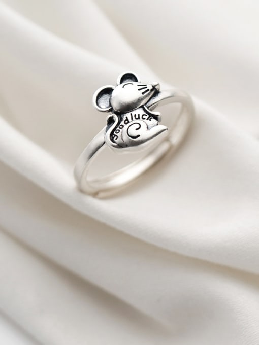 Rosh 925 Sterling Silver With Antique Silver Plated Cute Mouse Free Size Rings 2
