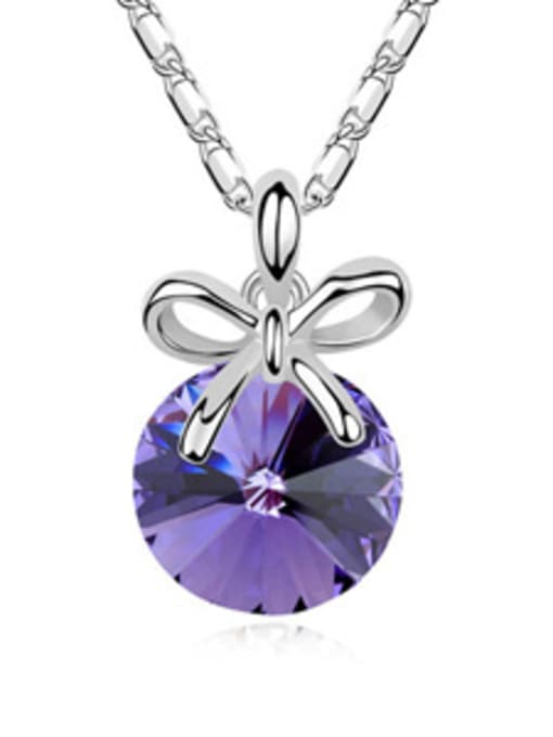 purple Simple Little Bowknot Cubic austrian Crystal Alloy Necklace