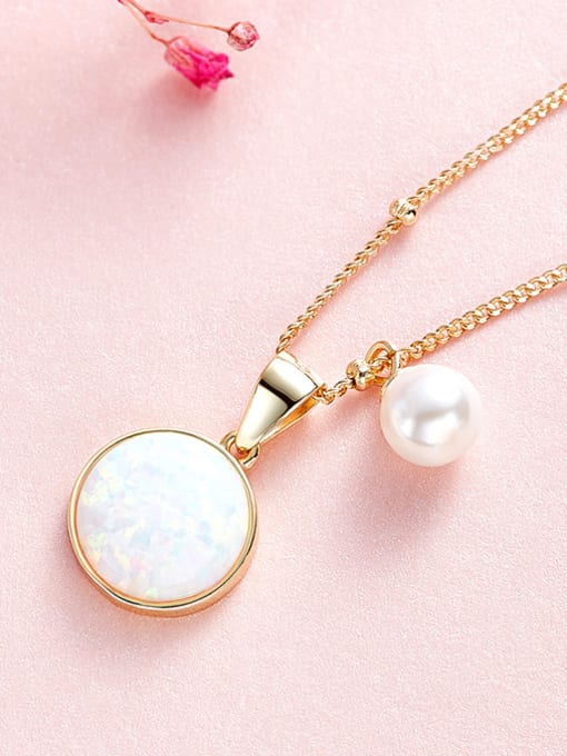 CEIDAI Fashion 925 Silver Round Opal Artificial Pearl Necklace 3