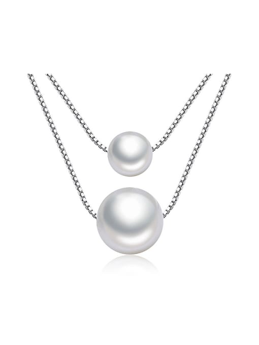 AI Fei Er Simple Double Layer White Imitation Pearls Necklace 0