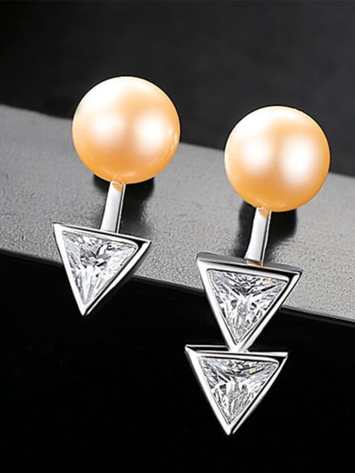 Pink Sterling Silver with AAA zircon asymmetrical pearl studs earring