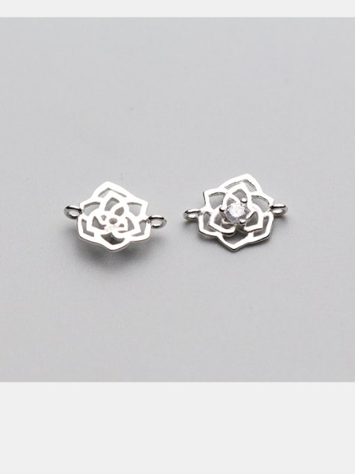 FAN 925 Sterling Silver With Silver Plated Cubic Zirconia roses Connectors 1