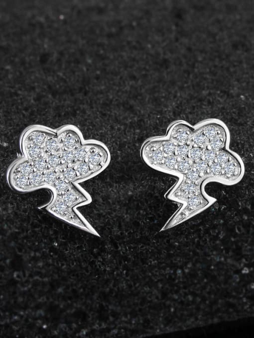 SANTIAGO 925 Sterling Silver Shiny Cubic Zirconias-covered Cloud Stud Earrings 0