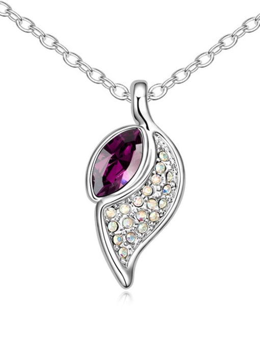 Purple Fashion austrian Crystals Leaf Pendant Alloy Necklace