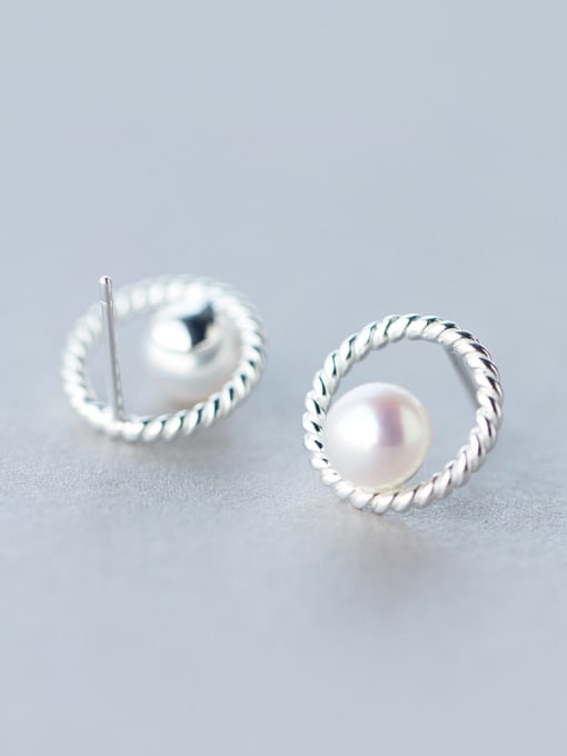 Rosh S925 silver natural freshwater pearl stud Earring 1