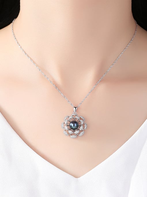 CCUI Sterling silver micro-inlaid zircon natural freshwater pearl flower necklace 1