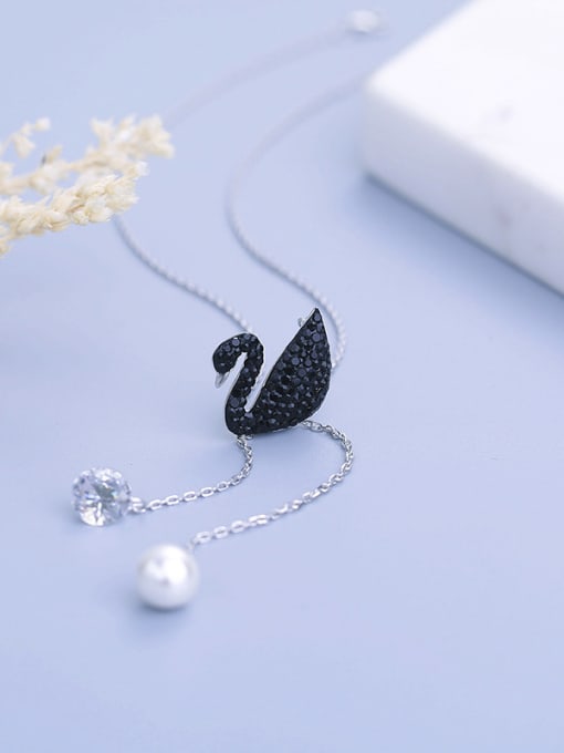 One Silver Fashion Black Swan Shell Pearl Cubic Zircon Pendant 925 Silver Necklace 3