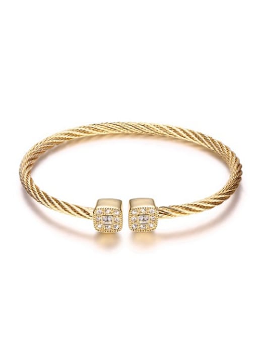 18K Gold Exquisite Square Shaped Twisted Rope Bangle