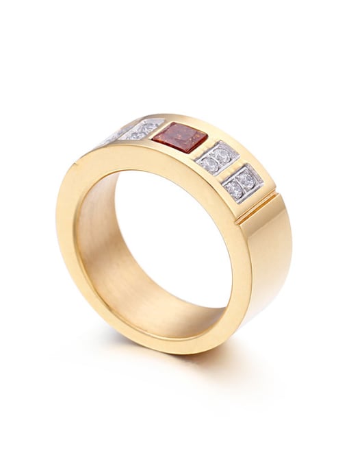 brown Stainless Steel With Gold Plated Trendy Square Multistone Rings